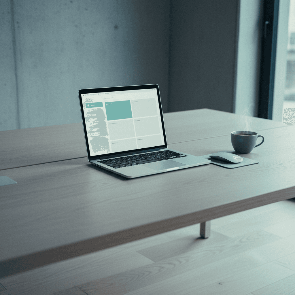 CMS interface on screen with an intuitive content management panel in a clean working environment