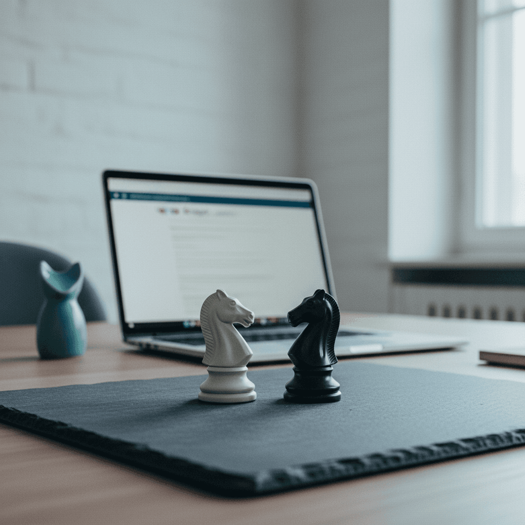 Visual contrast between ethical and unethical SEO practices with light and dark elements in a minimalist composition